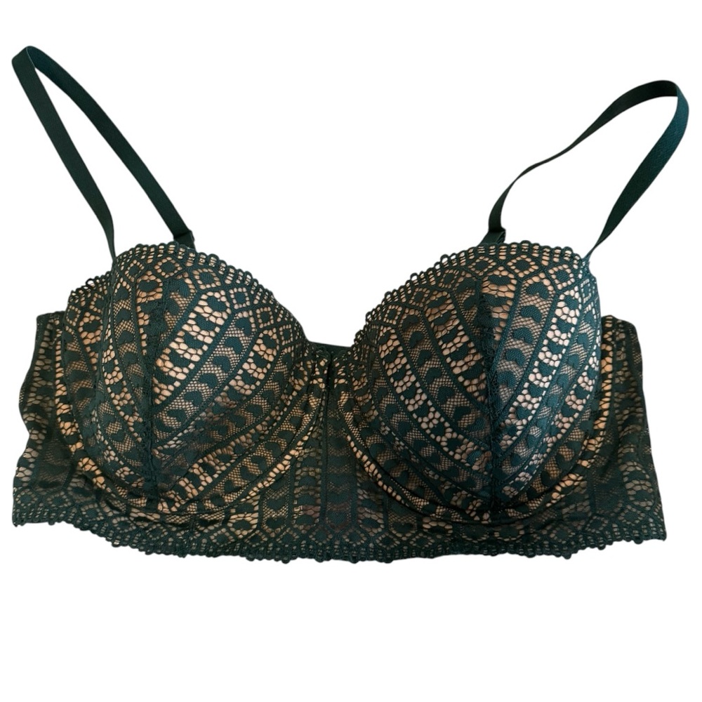 Adore Me Nymphadora Contour Balconette Bra Green and Tan, size 38DD NWT